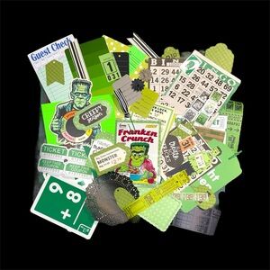 Frankenstein Junk Journal Ephemera Kit | Green Halloween Vintage Paper Pack